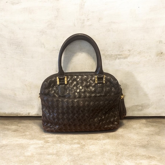 Bally Dark Brown Woven Leather Tote Bag EUC